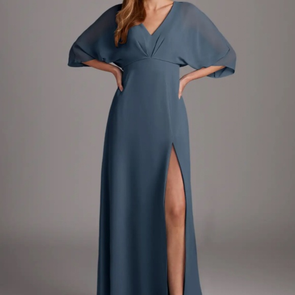 Azazie Rebecca Bridesmaid Dress Neptune Blue Floor-Length Gown - Picture 1 of 6